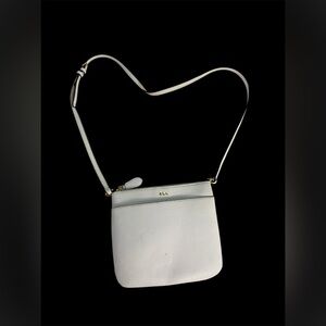 Lauren Ralph Lauren White Pebbled Leather Crossbody Bag Gold RLL Swingpack Slim